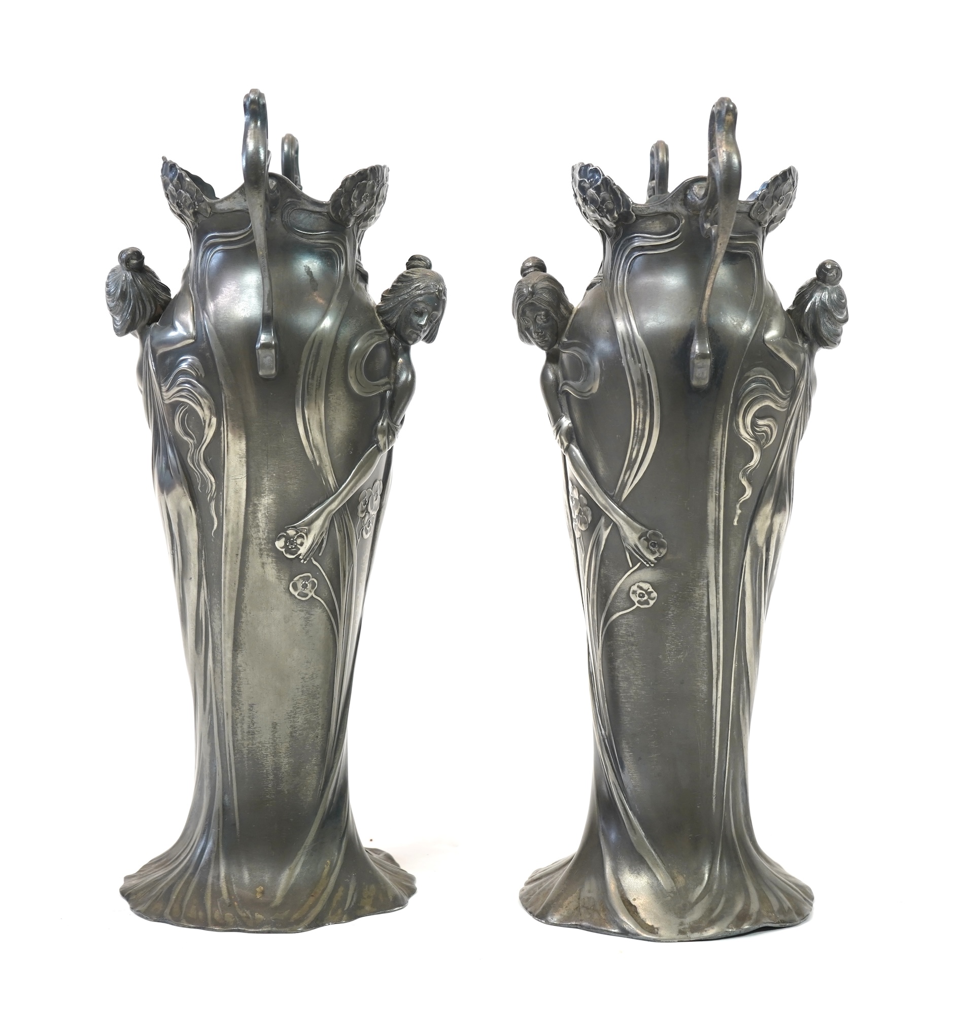 WMF: A pair of Art Nouveau pewter vases